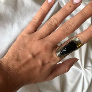 Stamped sterling silver and onyx ring